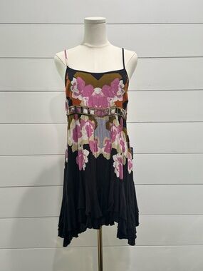 Free People Intimately Sweet Lucy Open Back boho slip mini Multi Dress XS NWT